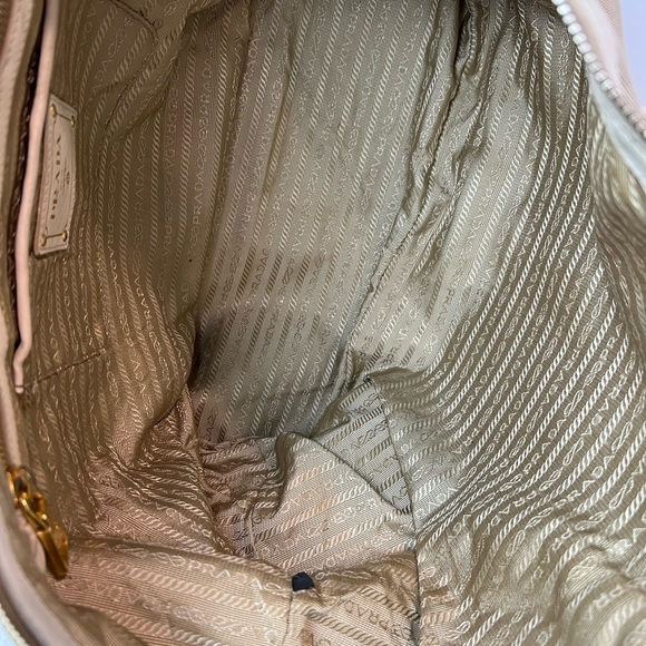 💯 Authentic Prada Beige/Brown Jacquard Logo Canvas and Leather Bow Top handle - Picture 3 of 16